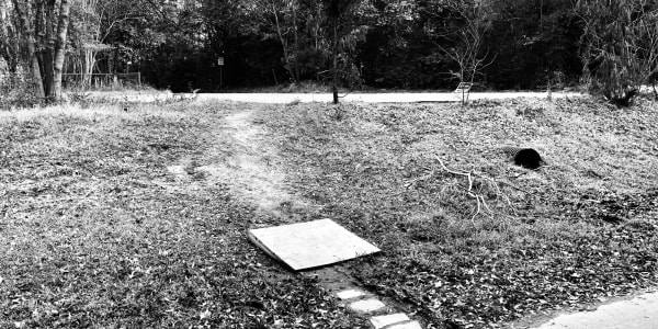 A black-and-white photograph of a “demand trail.”