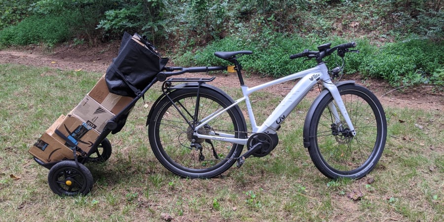 Photo of the Burley Travoy trailer on a bike.