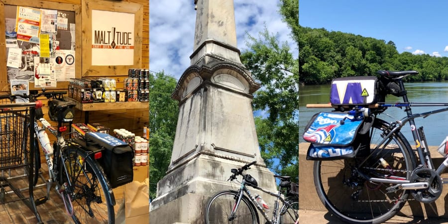 A photo collage of my bicycle in several locations.