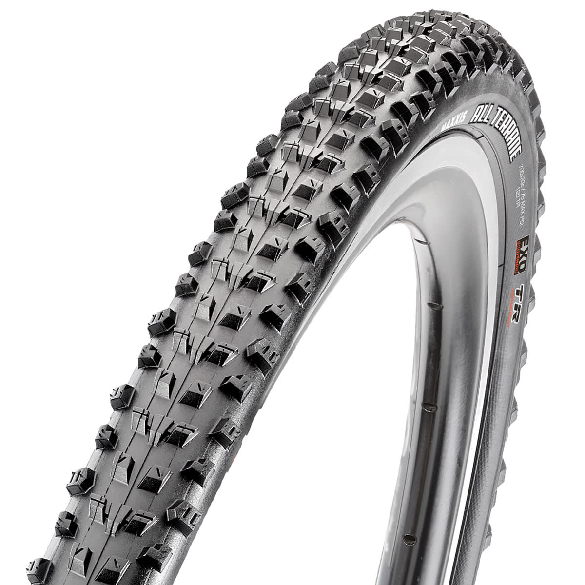 The Maxxis All Terrane performs well in a broad range of cyclocross conditions from hardpack to grass to light mud. An open tread pattern clears debris and the ramped knobs reduce rolling resistance.