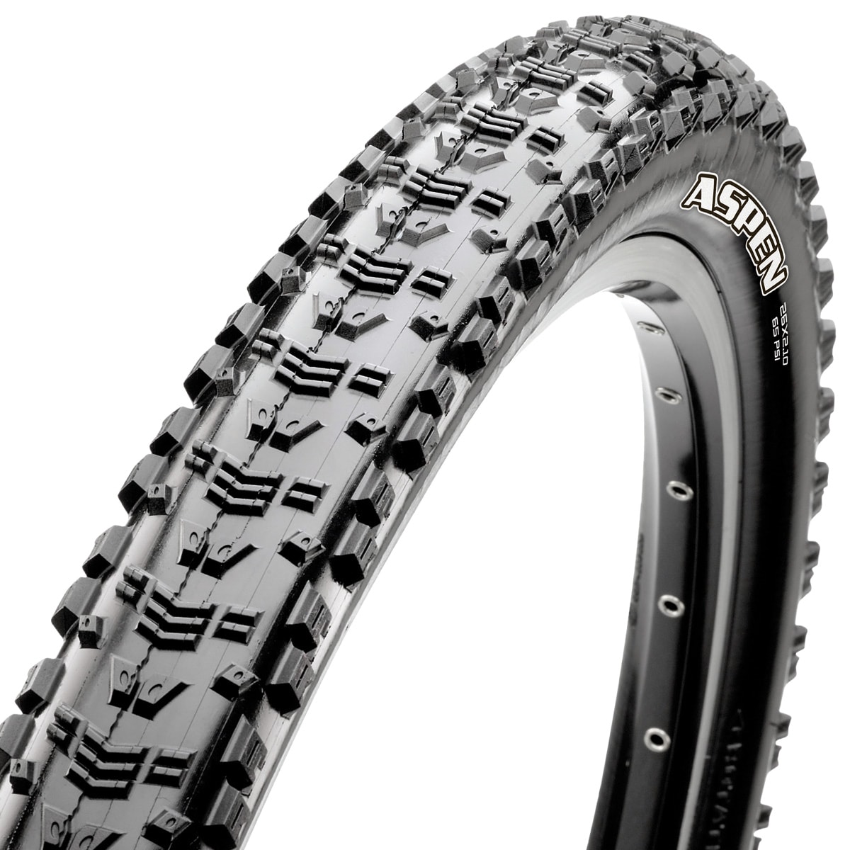 The Maxxis Aspen is one of our premier XC race tires. A low center tread height allows the Aspen to roll quickly but substantial – for XC – side knobs provide cornering traction.