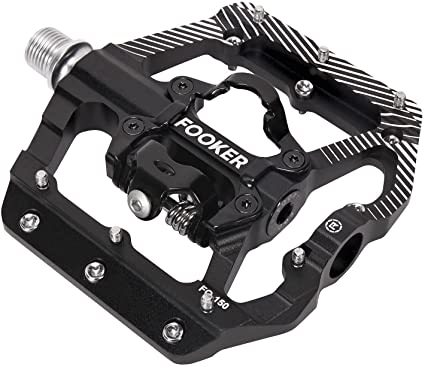 fooker FOOKER MTB Mountain Bike Pedals 3 Bearing Flat Platform Compatible with SPD Dual Function Sealed Clipless Aluminum 9/16" Pedals with Cleats for Road