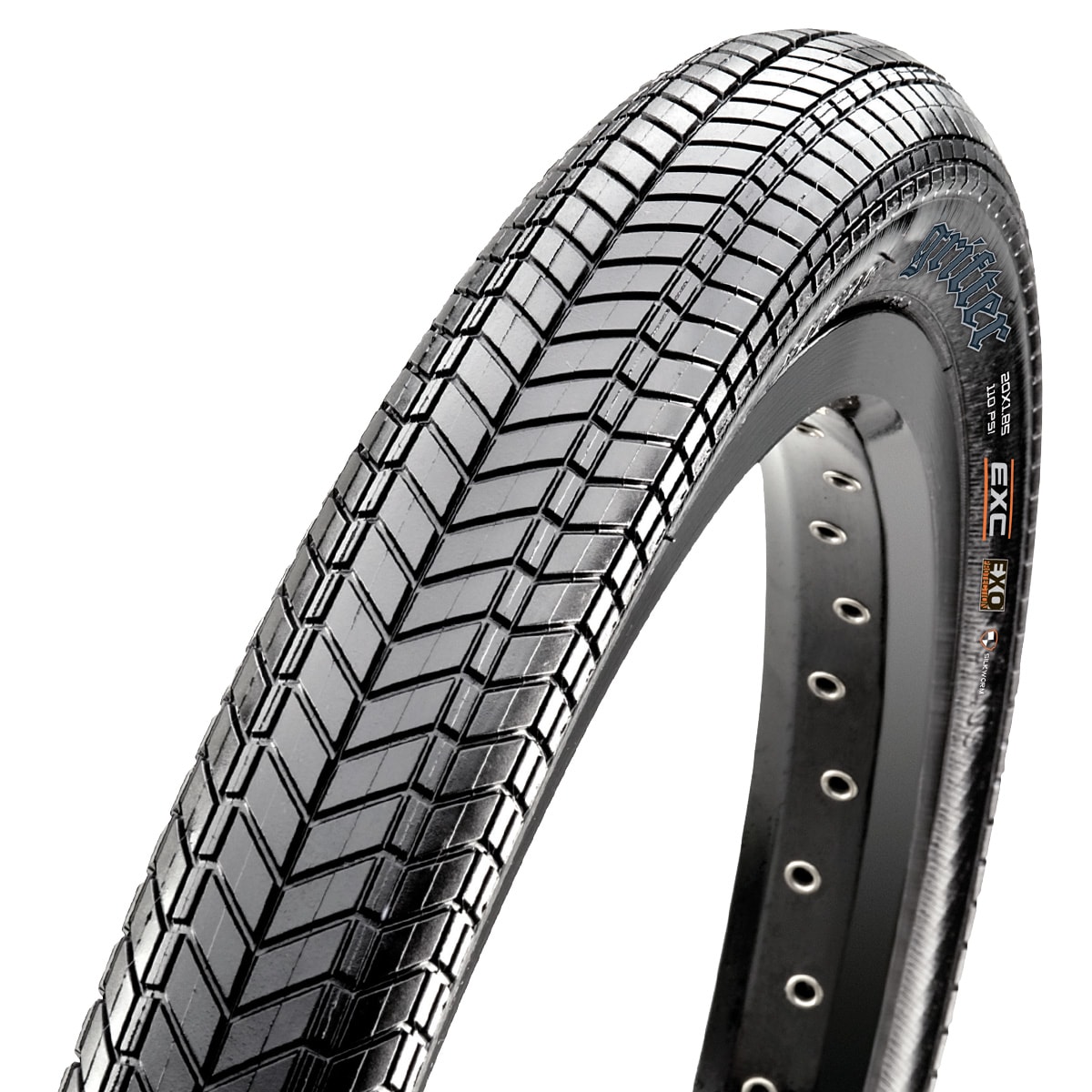 The Maxxis Grifter is a high-volume casing BMX tire designed for freestyle riding.