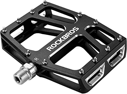 rockbros ROCKBROS Mountain Bike Pedals MTB Pedal Aluminum Bicycle Wide Platform Flat Pedals 9/16" Cycling Sealed Bearing Pedals for Road Mountain BMX MTB Bike