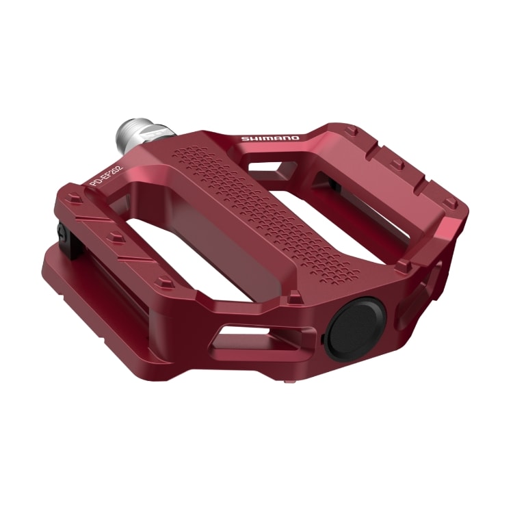 For casual riding, SHIMANO's PD-EF202 flat pedals feature a wide aluminum body and textured surface for a stable pedaling platform. Designed to use with casual shoes, these durable pedals are ideal for sporty leisure rides and commutes.