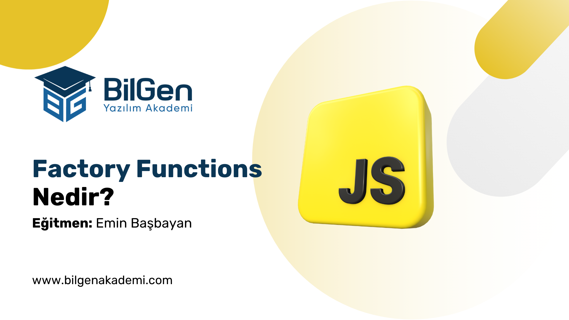 JavaScript Factory Functions kavramını gösteren bir fabrika bandı görseli. Kodlama ile nesne oluşturma sürecini temsil ediyor.
