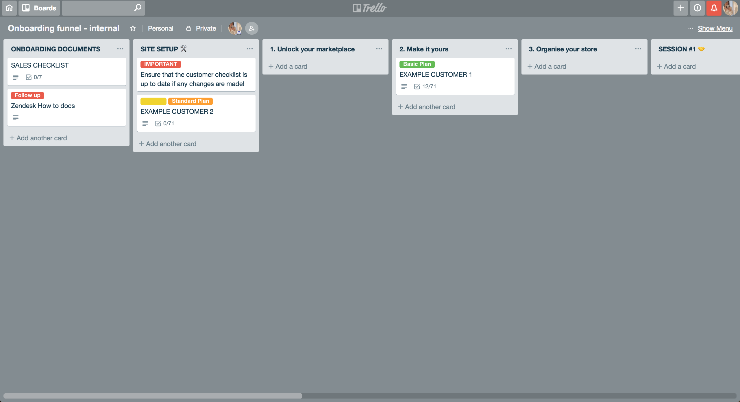 Trello onboarding funnel