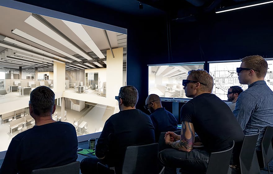 A BIM cave allowed contractors to interrogate models and comment on buildability A BIM cave allowed contractors to interrogate models and comment on buildability
