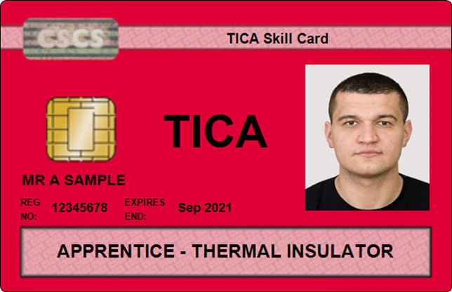 A typical Thermal Insulation Contractors Association skillcard with CSCS logo A typical Thermal Insulation Contractors Association skillcard with CSCS logo