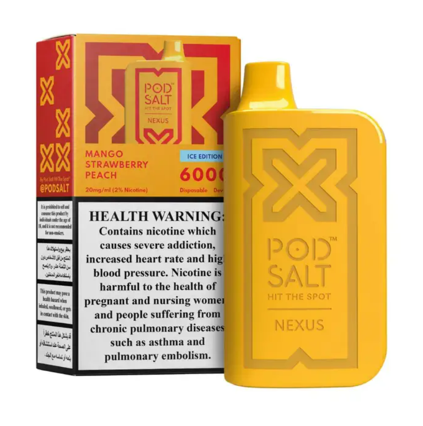 POD SALT NEXUS MANGO STRAWBERRY PEACH 20MG/ML-6000 PUFFS   20 ملغ/مل - 6000 سحبة