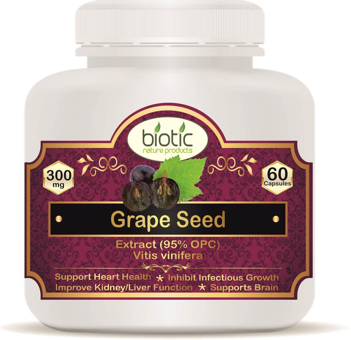 Biotic Grape Seed Capsules 300mg Extract Improve Heart Health