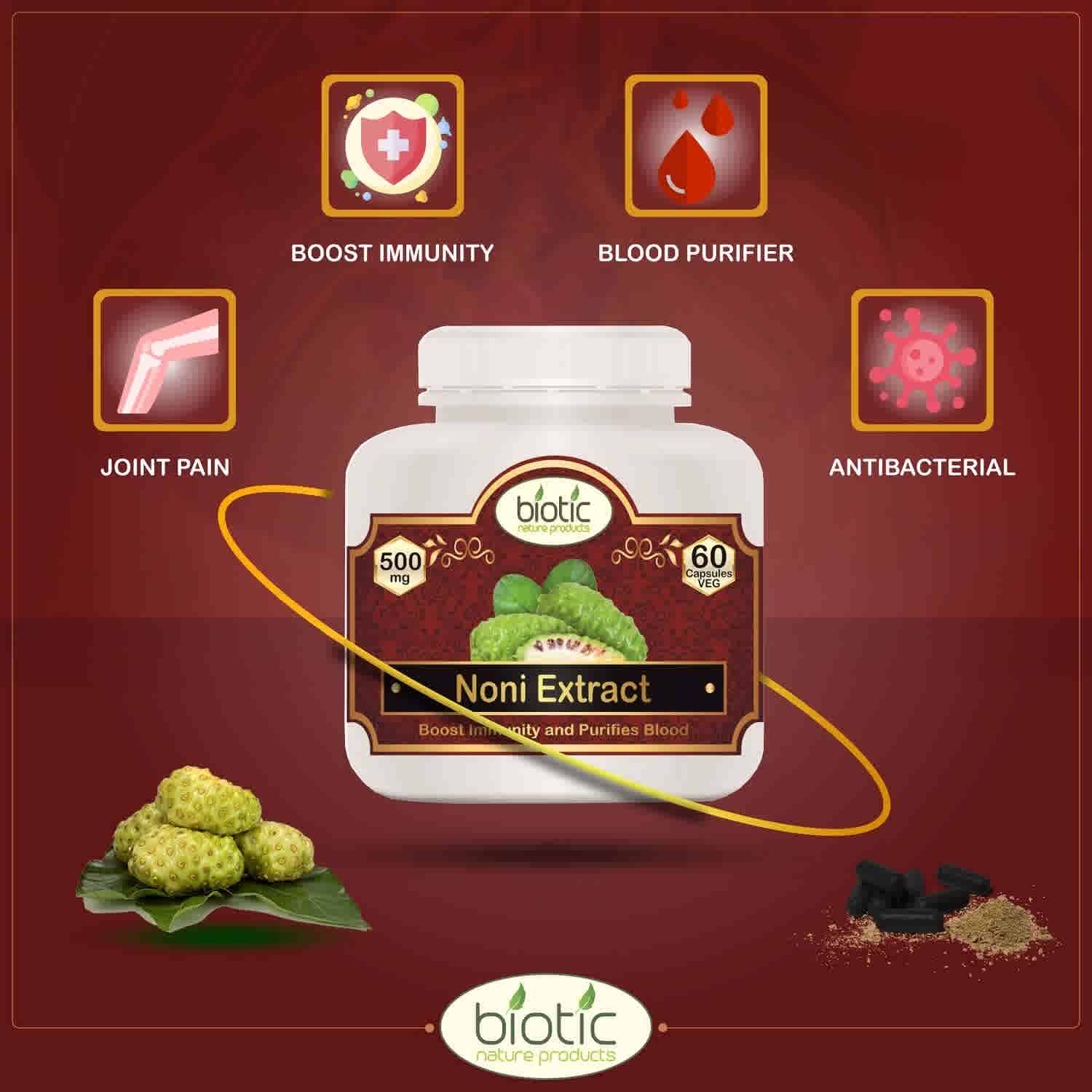 Noni Extract 500mg 60 Veg Capsules Biotic Nature Products