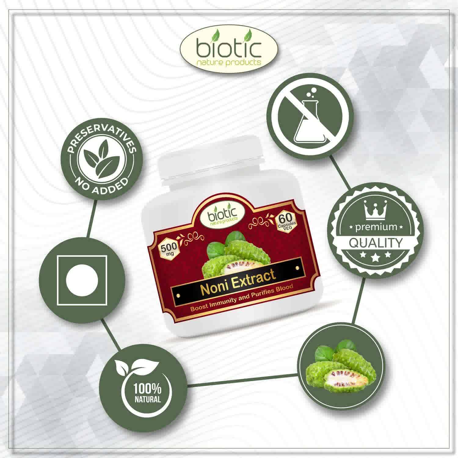 Noni Extract 500mg 60 Veg Capsules Biotic Nature Products