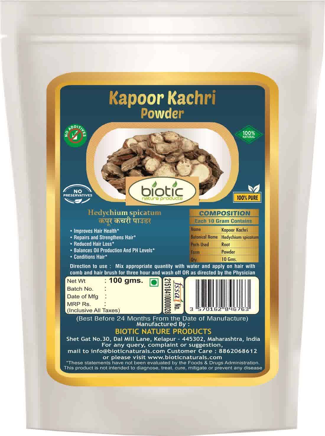 Kapoor Kachri Powder (Hedychium Spicatum) Kapur Kachri/Ekangi/Spiked Ginger Lily Biotic Nature