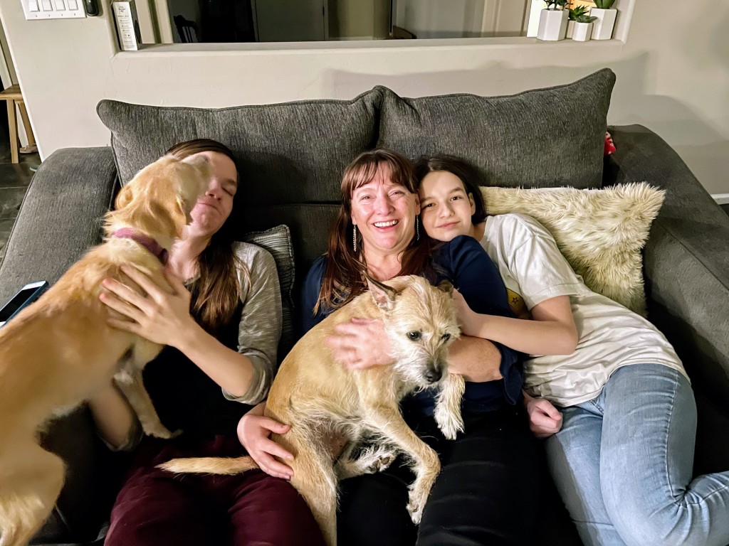 The fam piled on the couch