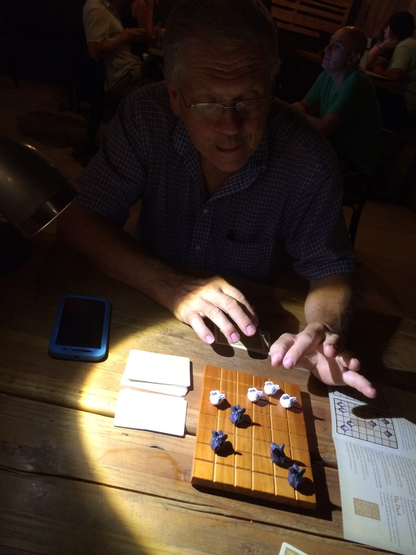 playing Swords & Strongholds with my dad at Cartel Coffee Lab