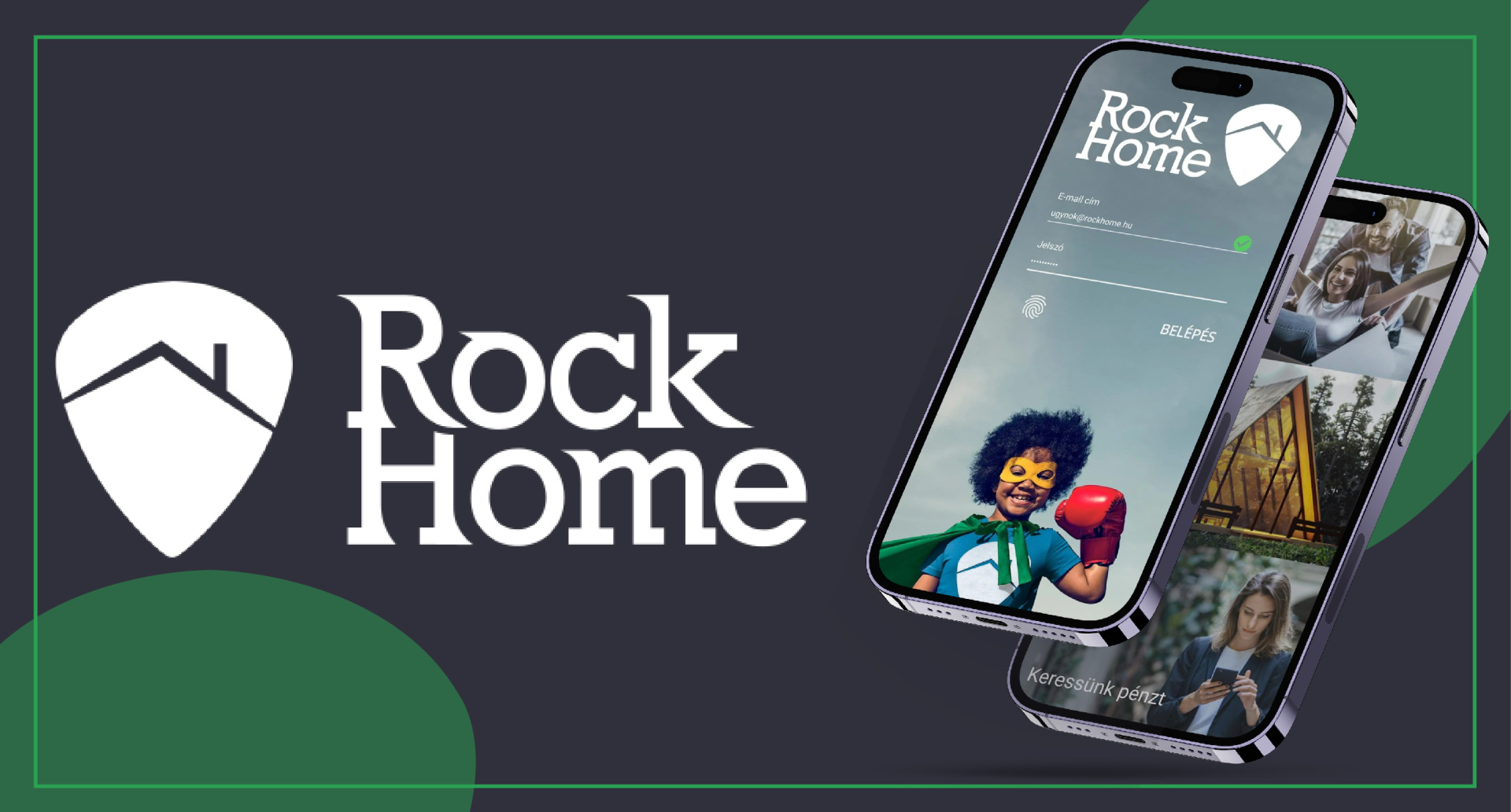 Rockhome logo and a screenshot of the mobile app