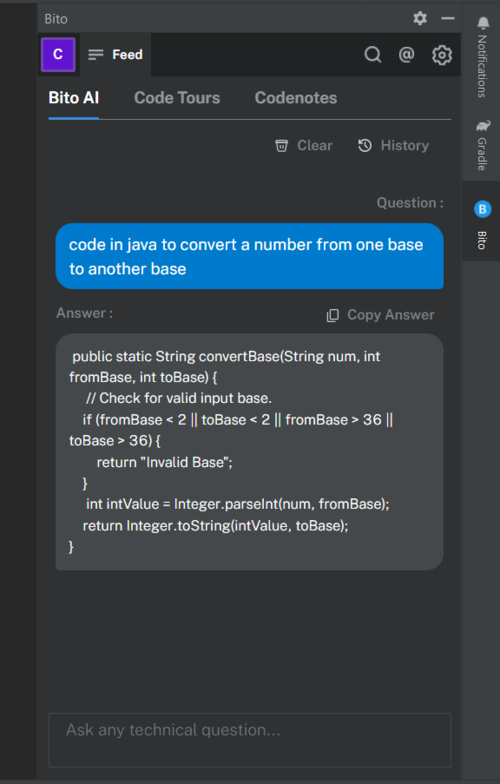 code in java to convert a number from one base to another