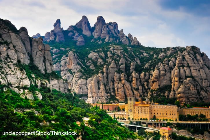Panoramic view of Montserrat, with the Monastery at the base
