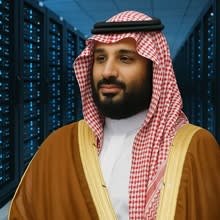 מוחמד בן סלמאן על רקע של דאטה סנטרים, מידול ע"י AI מוחמד בן סלמאן על רקע של דאטה סנטרים, מידול ע"י AI