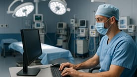 מנתח נעזר במחשב לצורך רפואי, נוצר באמצעות AI