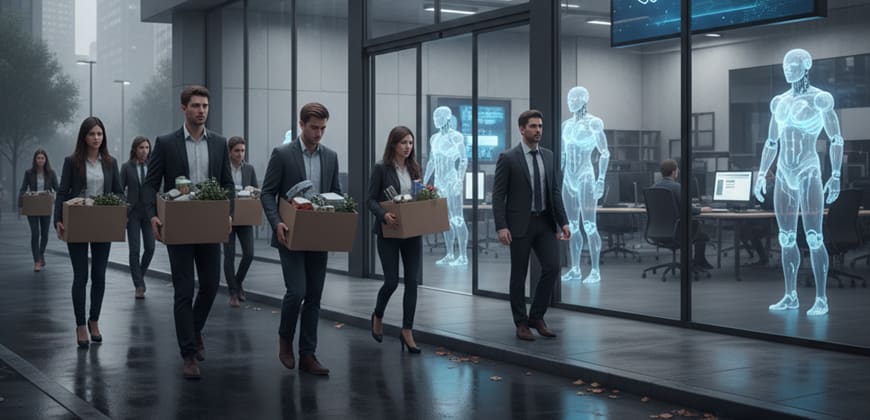 הדמיית החלפת עובדים אנושיים ב-AI. הדמיית החלפת עובדים אנושיים ב-AI.