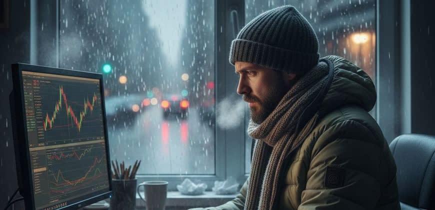 משקיע ביום חורפי סוער, נוצר באמצעות AI