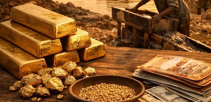 גאנה, זהב, מטבע מקומי, סדי. קרדיט: נעשה על ידי AI