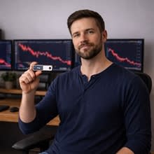 משקיע קריפטו אוחז ארנק קר, נוצר ע"י AI