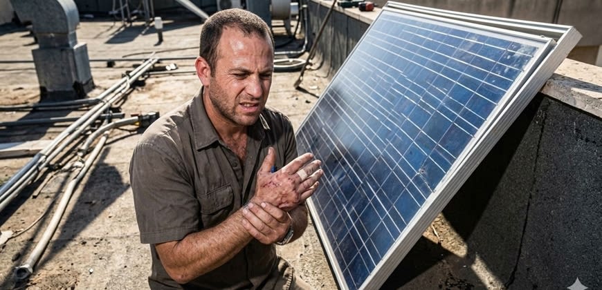 תאונת עבודה של מתקין פאנלים סולאריים צילום: AI