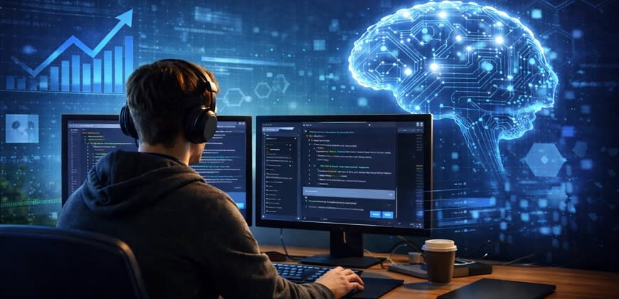 כתיבת קוד, בינה מלאכותית. קרדיט: נעשה על ידי AI כתיבת קוד, בינה מלאכותית. קרדיט: נעשה על ידי AI