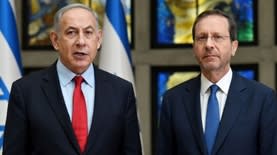 יצחק הרצוג ובנימין נתניהו (צילום: חיים צח, לע"מ; בית הנשיא; עיבוד AI)