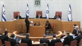 השופטים חאלד כבוב, יעל וילנר ועופר גרוסקופף בדיון על מינוי מנכ"ל רמ"י (צילום: לע"מ, הרשות השופטת)