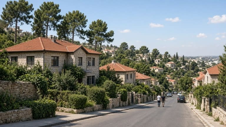 רחוב מגורים עם בתים צמודי קרקע