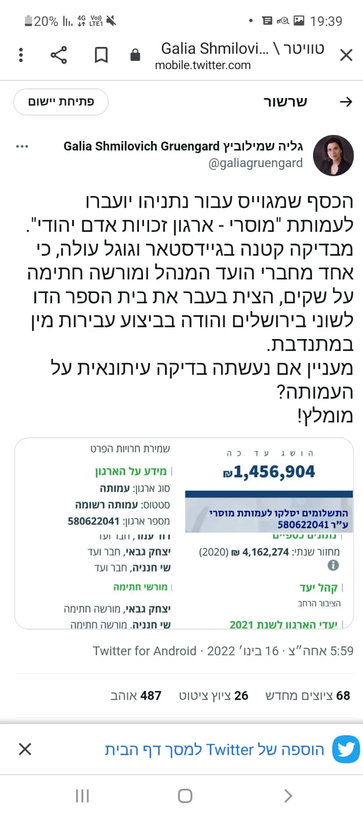 הציוץ של שמילוביץ
