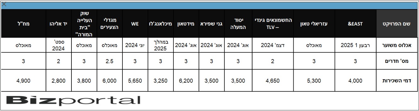 שכירות בפרויקטים השונים