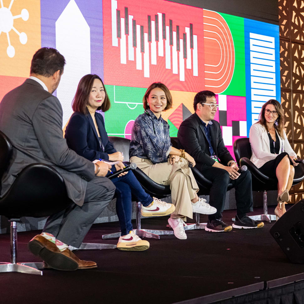 Panel Discussion between business leaders from music, gaming, AI & tech startups at All That Matters conference 2023, Hilton Orchard. Moderator - Jasper Donat, Founder - Branded. 