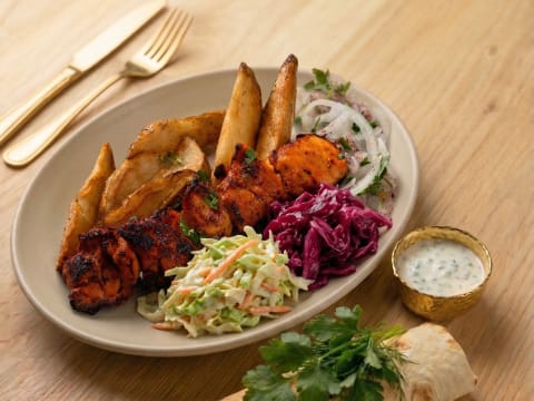 Chicken thighs kebab plate at Mangal Edgewater