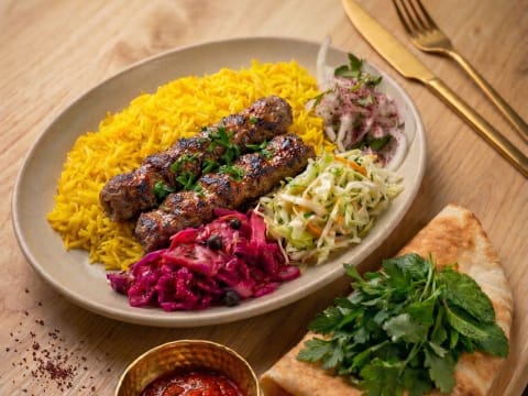 Lamb lula kebab plate at Mangal Edgewater