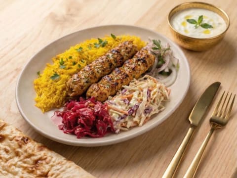 Chicken lula kebab plate at Mangal Sunny Isles