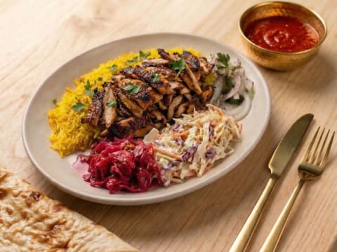 Shawarma platter at Mangal Sunny Isles
