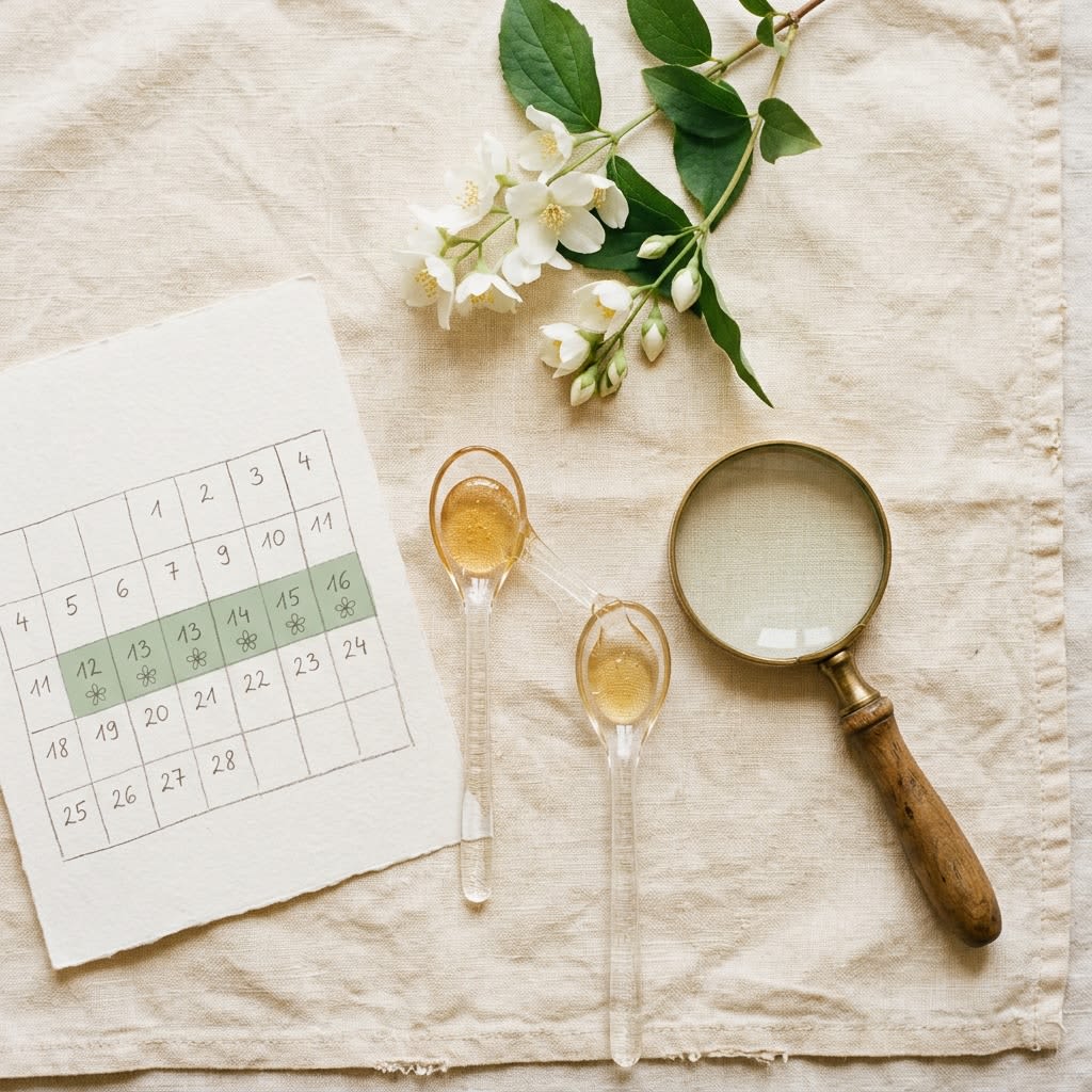 Fertility awareness chart showing cervical mucus stages from dry to fertile egg-white fluid