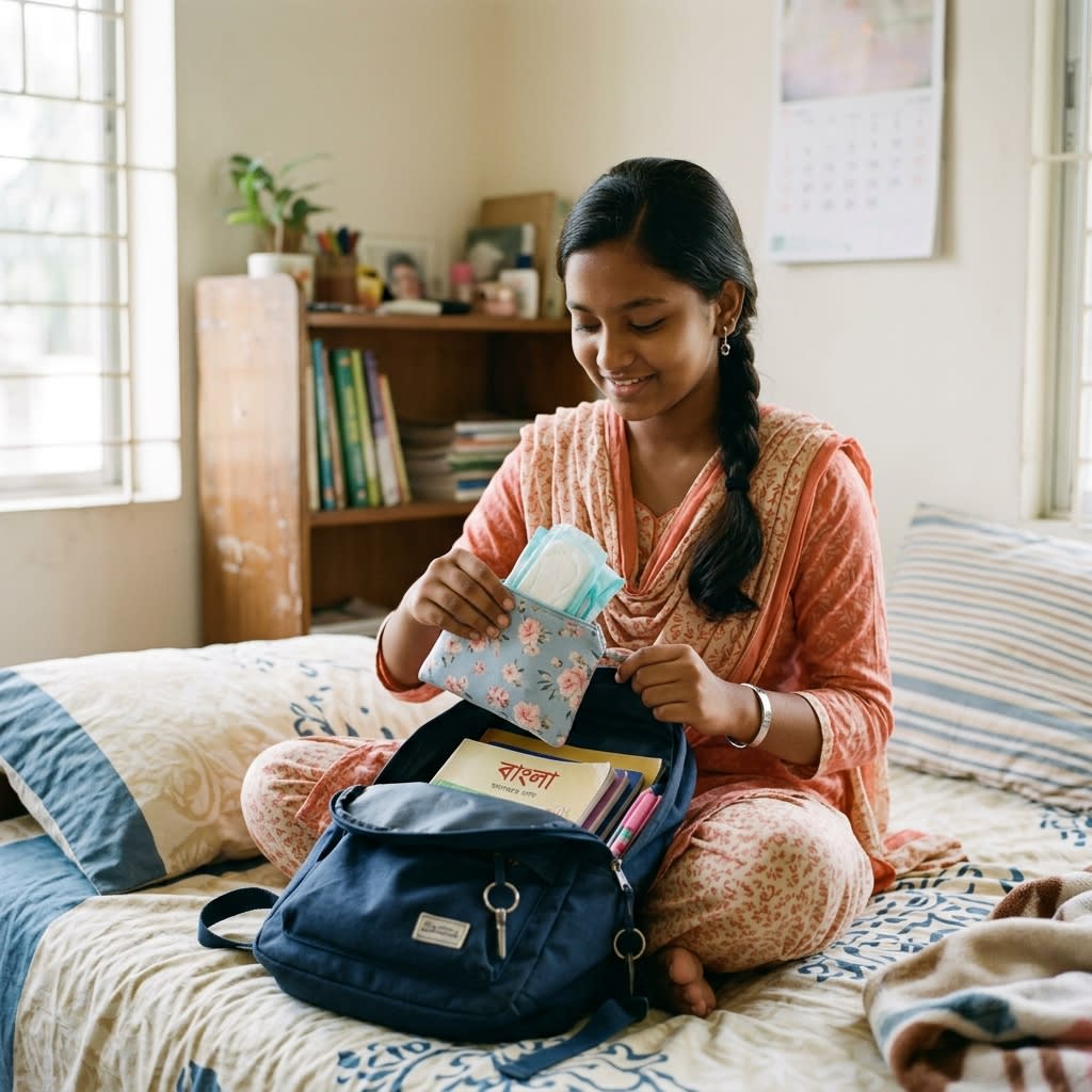 Happy confident teenage girl holding an organized school period pouch