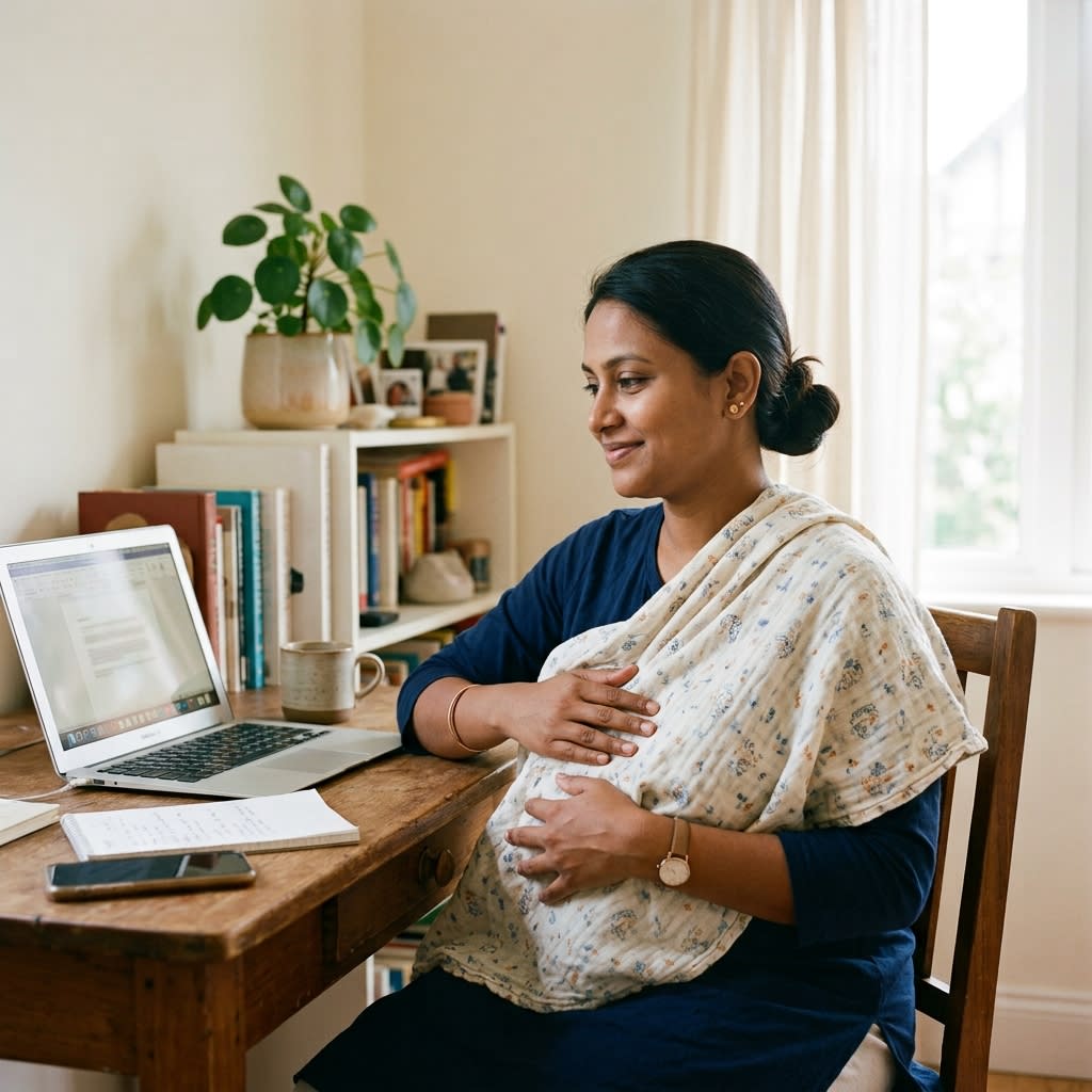 A pediatrician gently weighing a healthy, thriving infant during a routine postpartum checkup