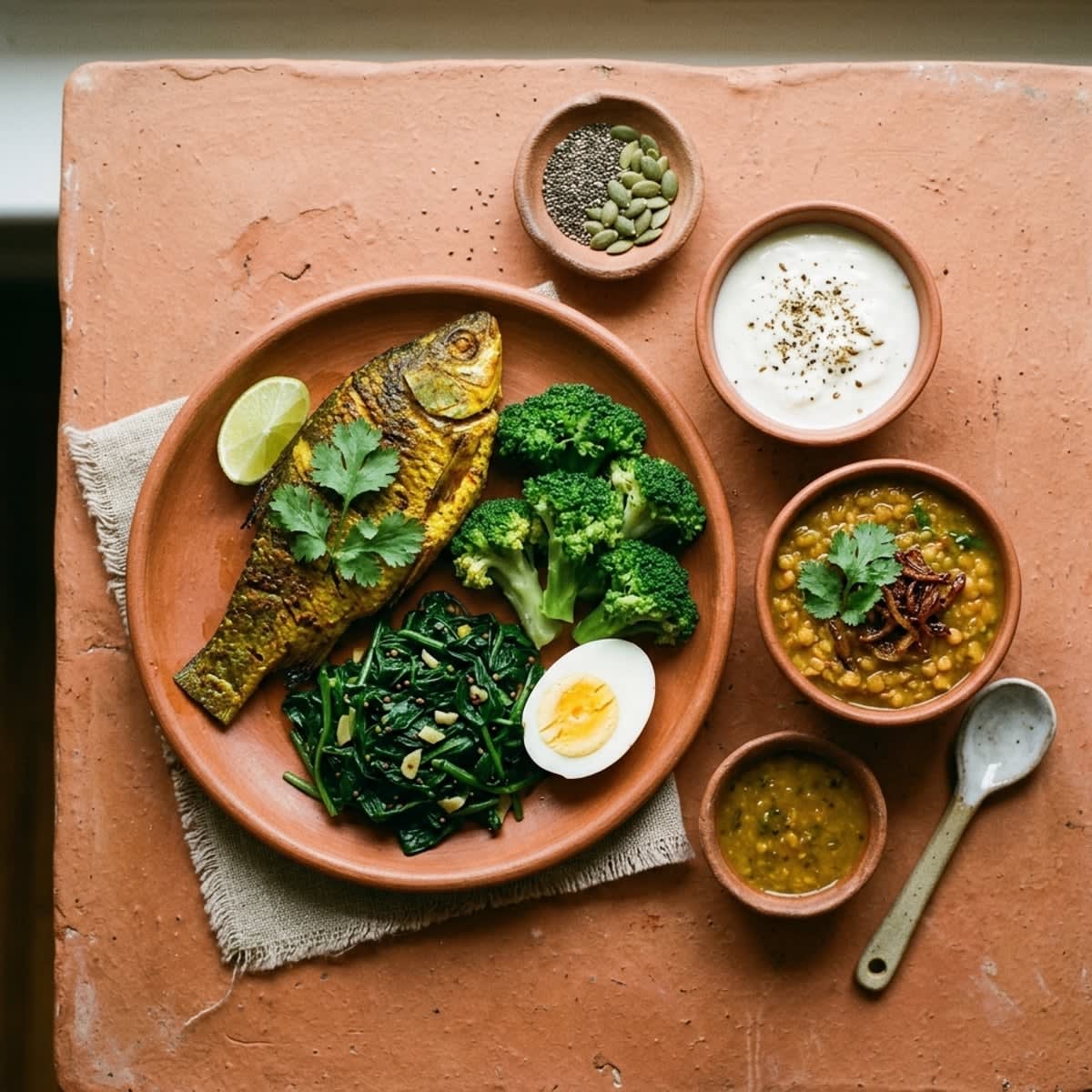 A clinical nutritional infographic illustrating the hormonal balance plate: complex carbohydrates, cruciferous vegetables, lean proteins, and omega-3 fats