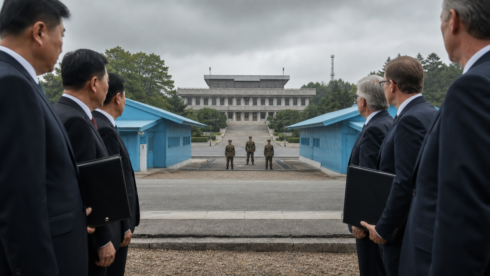 Officials observe a guarded Korean Peninsula security site during renewed diplomacy tensions