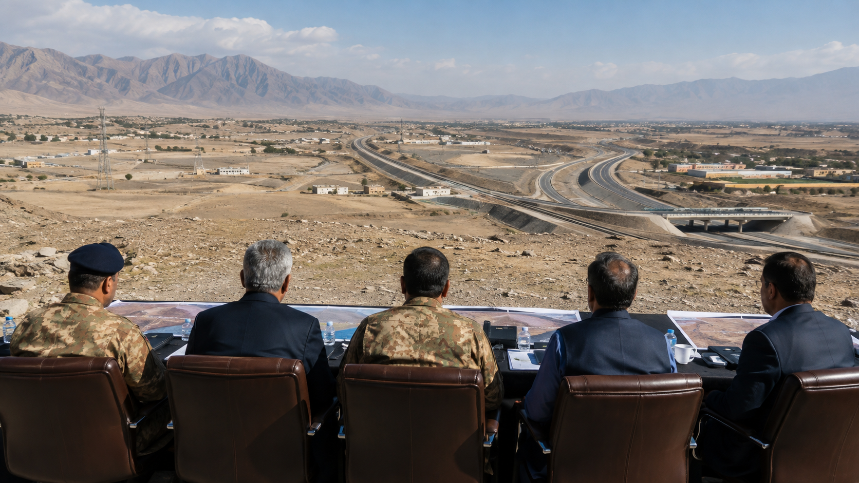 Officials reviewing security and infrastructure development across the Balochistan landscape