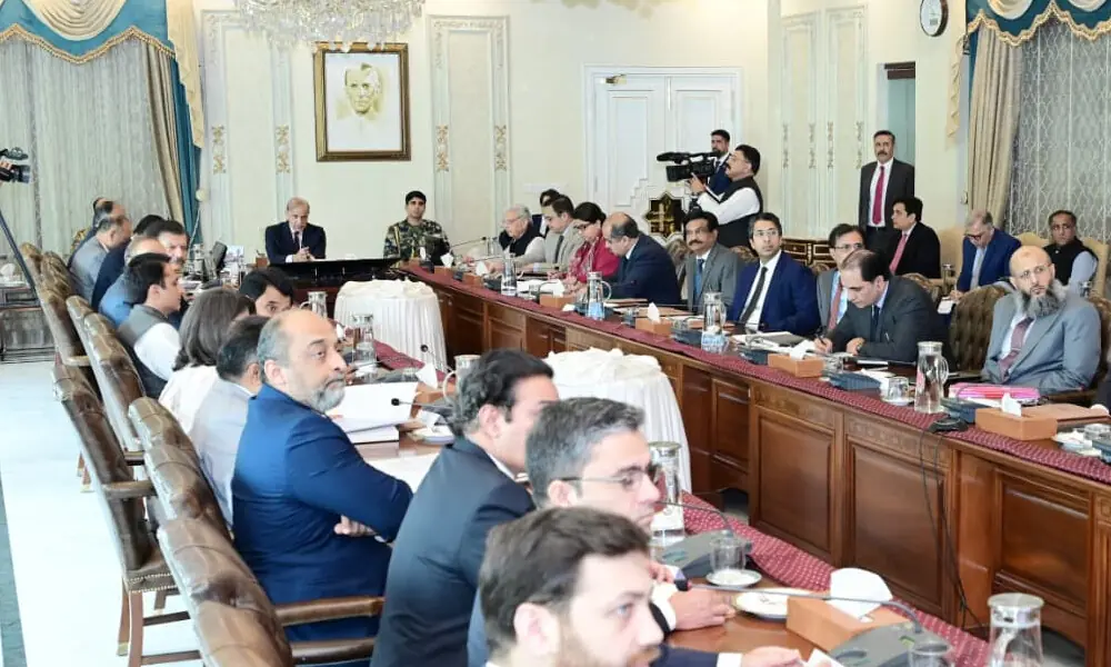 Prime Minister Shehbaz Sharif chairs a government meeting, in the photograph accompanying Business Recorder's agriculture report