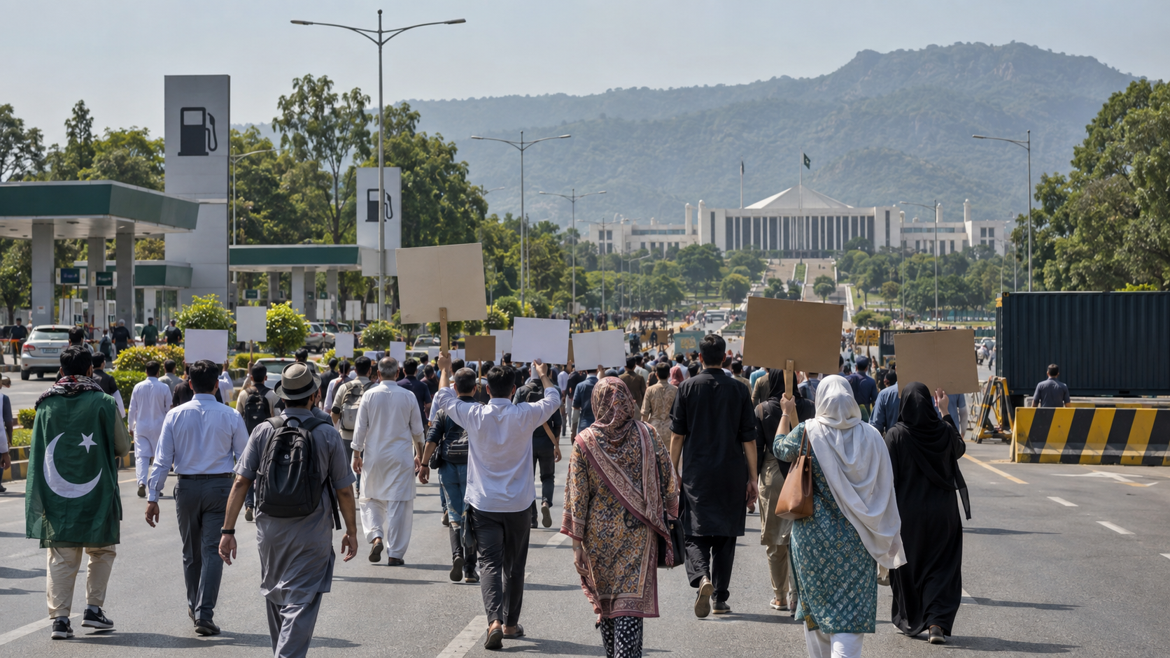 Peaceful Islamabad march scene representing public protest over Pakistan petroleum levy