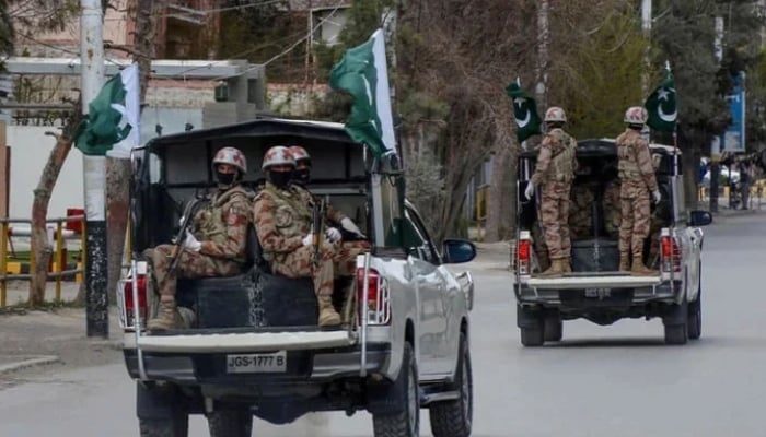 Security personnel patrol a street in Quetta in an AFP file photograph; not a photograph of the Mastung operation